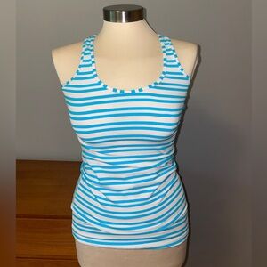 Lululemon Athletica blue and white striped racerback tank top